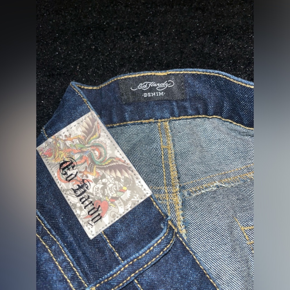ED Hardy Men Tigers Graphic Loose Fit Dark Blue Jean